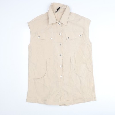 Solinary Damen beige ärmellos Kragen Playsuit Größe S