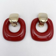 Vintage Earrings Asymmetry Interchangeable Clip Ons With Red Hoops Gold Tone