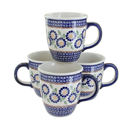 Blue Rose Polish Pottery Peach Blossom 4 Piece Mug Set