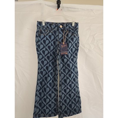 Soho Blue Denim Kids Flare Jeans Heart Print Size 4