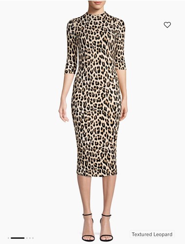 Alice and Olivia Delora Bodycon Dress Leopard Midi Sleeves Print Size 6 EUC