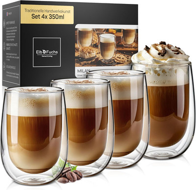Doppelwandige Latte Macchiato Gläser Set [4X 350Ml in GASTRO-QUALITÄT] Kristallk
