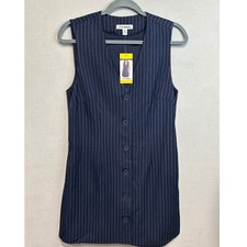 Steve Madden Pinstripe Dress Women Medium Navy Sleeveless Button Front Mini