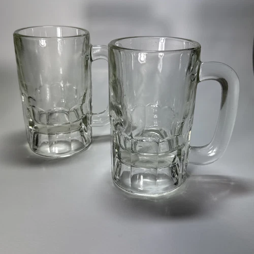 Set Of (2) Vintage Beer Mugs 10 Oz Heavy Clear Glass 5"