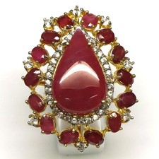 925 Sterling Silver Red Ruby Zircon Jewelry Ring Size 7 18K Gold Plated
