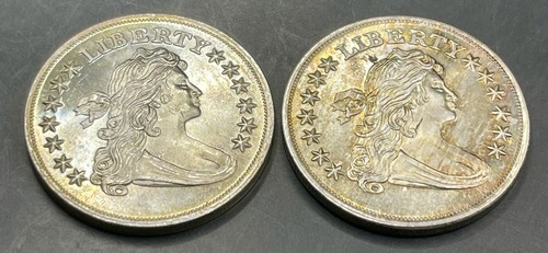 Qty 2 Liberty Bust with Flowing Hair One Troy Ounce .999 Fine Silver Eagle