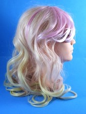 Long Wavy Wig Synthetic Balayage Pale Pink Blonde Hook Adjustments Lace Front