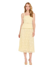 Tahari Petite Dress 2P Buttercup Yellow Lace Belted Midi Sleeveless NWT $169