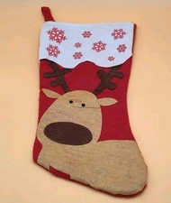 Vintage Red And White Reindeer Felt Christmas Stocking 16 Inch
