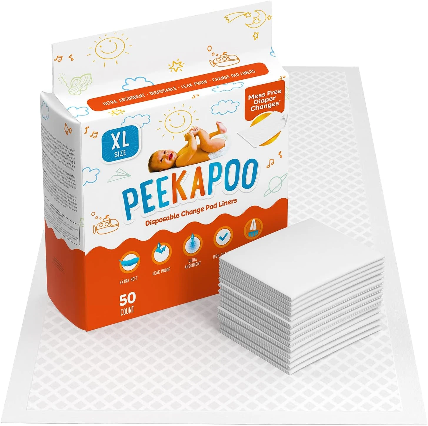 Peekapoo X-Large (30"X18") Disposable Changing Pads for Baby – Portable Changing