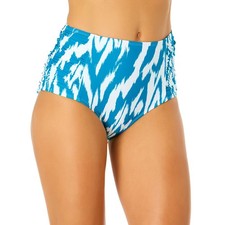 Anne Cole Women's Turquoise  White High Waist Bikini Bottoms - Size: S 8 
