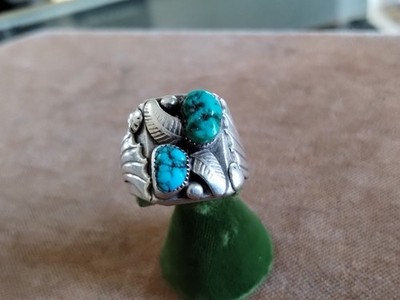 Vtg Navajo Sterling Silver Turquoise Ring signed J SILVERSMITH 