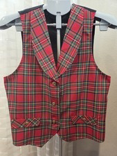 Vintage The Villager Vest Tartan Plaid Women's Small Red Green With Gold Buttons