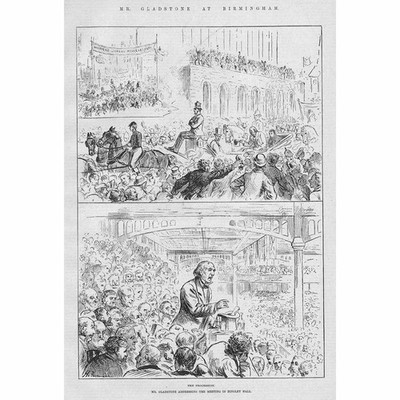 BIRMINGHAM Mr Gladstone Addressing a Meeting at Bingley Hall Antique Print 1877