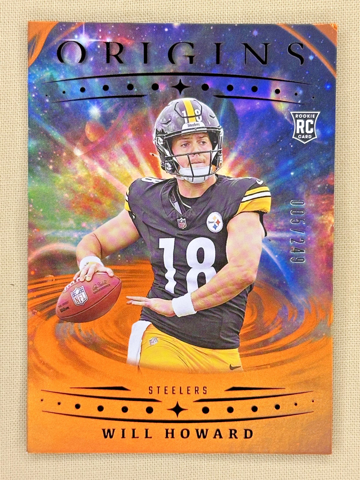 2025 Panini Origins Will Howard RC Holo Orange /249 Pittsburgh Steelers #120