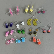 Girls Earrings Lot of 13 Pairs Twee Cutecore Boba Tea Donuts Fox Panda Etc