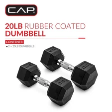 CAP Barbell, 20lb Coated Rubber Hex Dumbbell, Pair