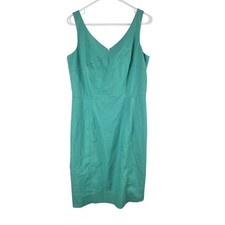 Tahari Teal Mini Dress 8 Womens Sleeveless V Front V Back Gold Zipper Lined