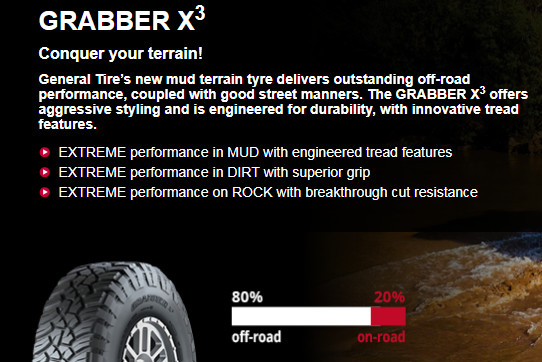 GENERAL TYRES GRABBER X3 MT 265/70R17 121/118Q Summer Tyre - EAN 4032344001890