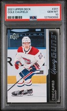 2021 Upper Deck Series 1 #201 Cole Caufield Young Guns PSA 10 Rookie Card Habs. rookie card picture