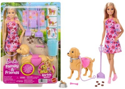 Barbie Malibu Doll Puppy Walk Set with Poop & Scoop Dog Accessories New JJB46