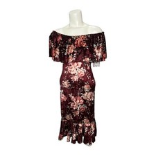 LuLaRoe Cici Floral Velvet Off The Shoulder Ruffle Hem Dress - Size L