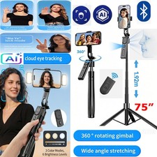 AI Smartphone Gimbal Stabilizer Handheld Selfie Stick Tripod w/ Dual Fill Lights