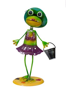 Deko Frosch Frau Metall Garten Tier Figur Skulptur Lurch Gecko Kröte Objekt