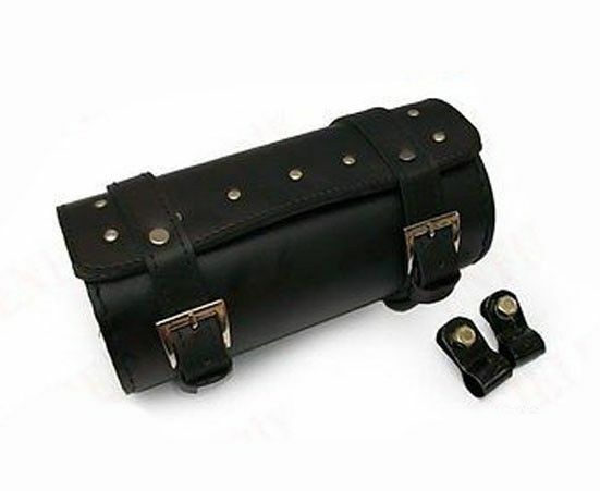 FüR Royal Enfield Schwarze Genietete Kunstleder Werkzeugtasche Rolle-image