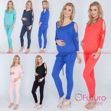 Ladies Maternity Jumpsuit With Pockets Open 3/4 Sleeve Playsuit Sizes 8-14 1081