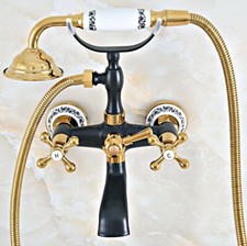 Black Gold Brass Wall Mount Bathtub Clawfoot Bath Tub Faucet w/Handheld Shower