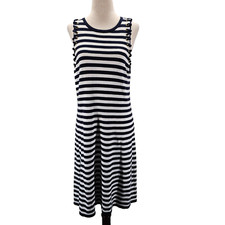 Michael Kors Ladies Navy Blue & White Striped Tank Dress Lace Sleeveless Small