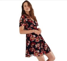 Madewell Black Floral French Rose Tulip Sleeve Mini Dress Women's 2