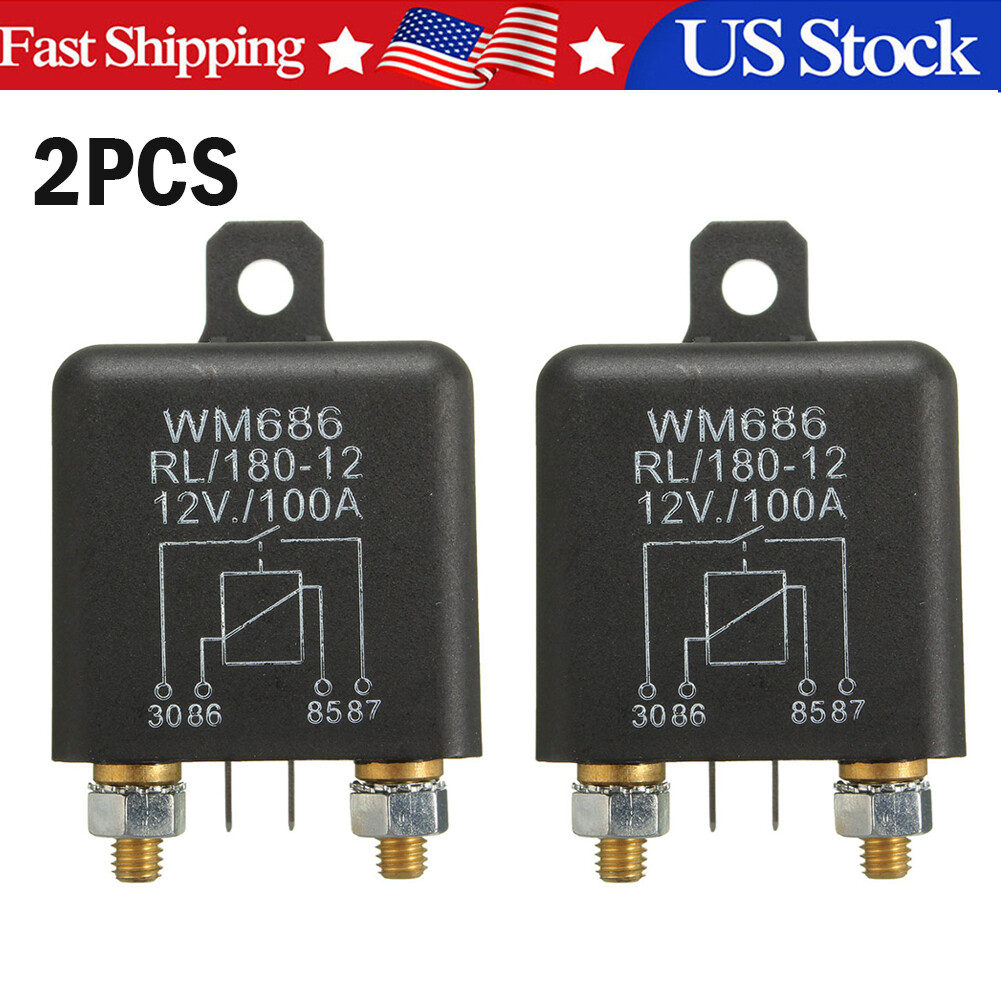 2PC 12V 100Amp 4-Pin Heavy Duty ON/OFF Switch Split Charge Relay For ...