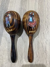Traumhaftes passendes Paar x 2 Vintage Hartholz Maracas