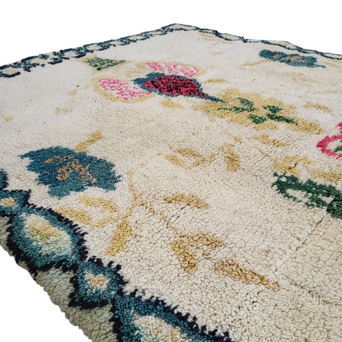 Vintage Moroccan Rug 6x3 Floral Cream Red Blue Handmade Wool Berber Carpet - Picture 20 of 24