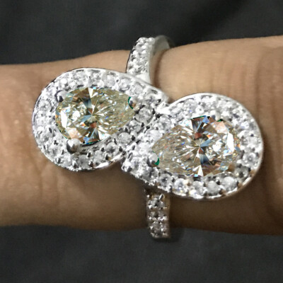 2+Ct White Color Pear Moissanite Diamond Engagement Ring 925 Sterling Silver