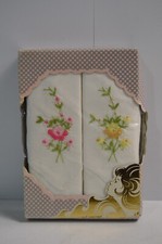 Vintage Ladies Handkerchiefs NIP Floral Embroidery Set of 2 Original Package