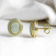 1.5Ct Round Simulated Diamond Women Cluster Stud Earring 14K Yellow Gold Finish