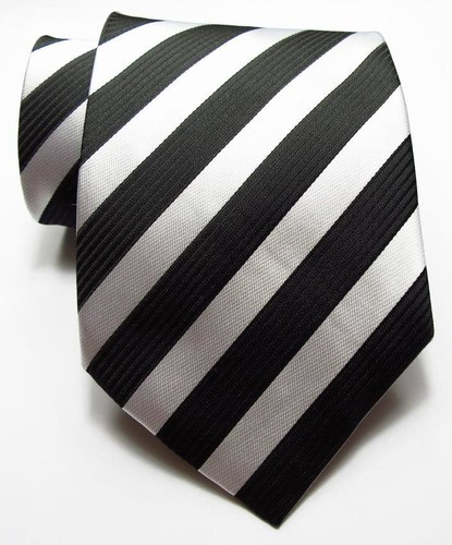 New Classic Striped Black White JACQUARD WOVEN 100% Silk Men's Tie Necktie - 第 2/2 張圖片