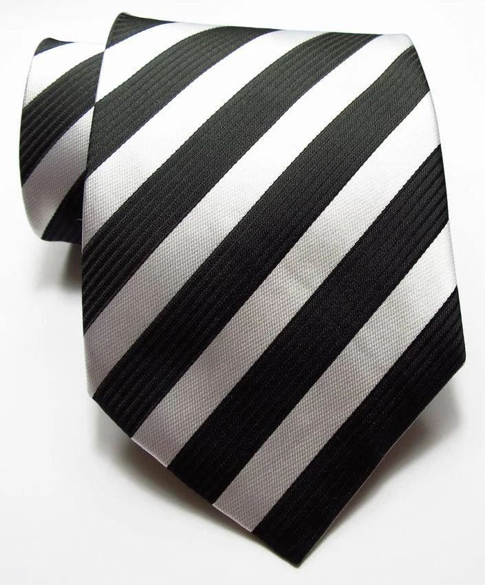 Nueva Corbata Clásica Rayas Negra Blanca TEJIDA JACQUARD 100% Seda Para Hombre Foto 2 de 2