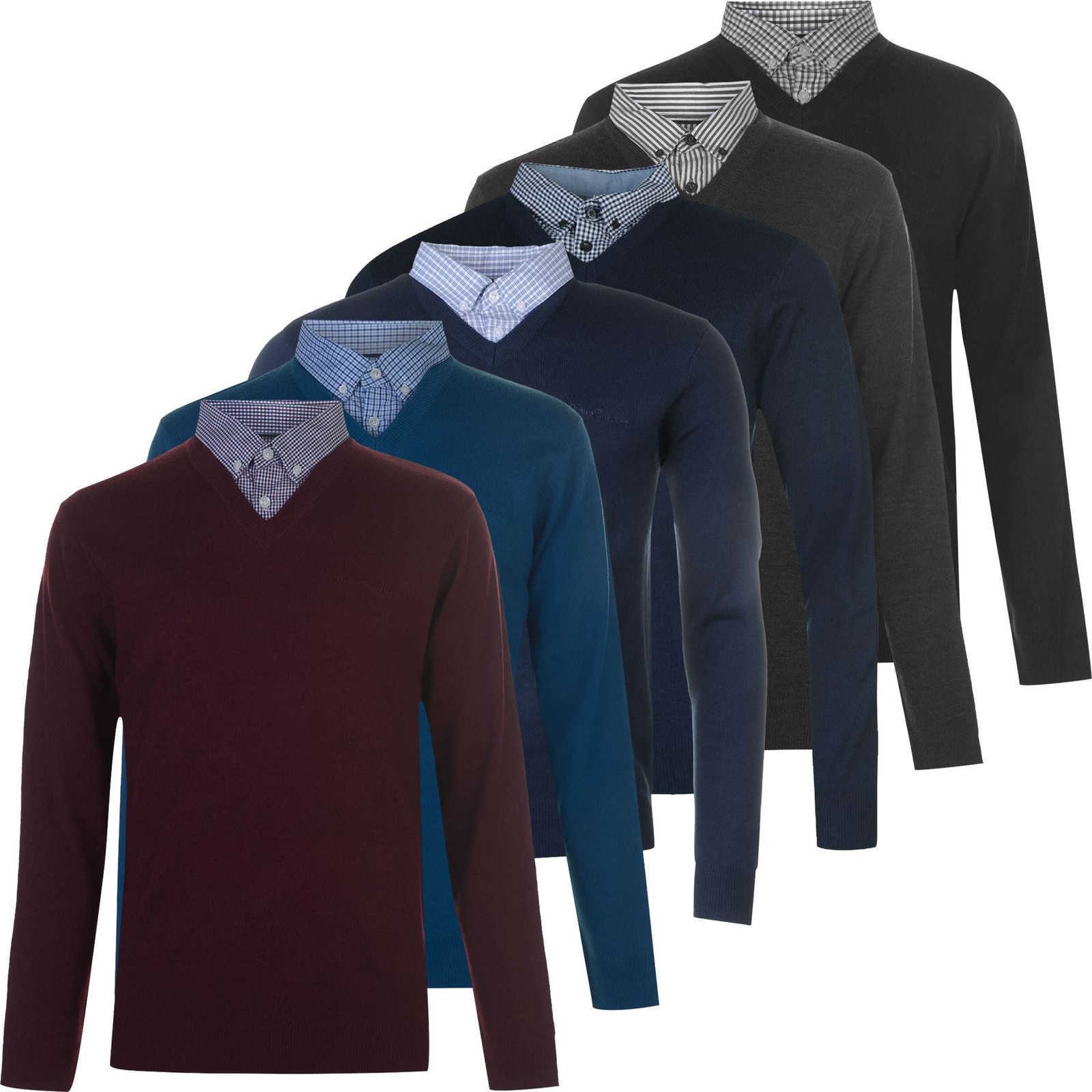 Mens Mock Shirt Jumper Button Collar V Neck Long Sleeve Top Big Size S