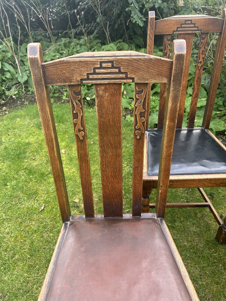 Set of four high backed oak dining chairs eBay