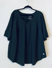 Torrid Active Top Womens 3X Black Tech Jersey Strappy Neck Short Sleeve Stretchy