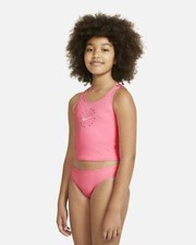 Nike Girl's Logo Tape Pink Cross Back Tankini Set L72715 Size Large 12-13 YRS