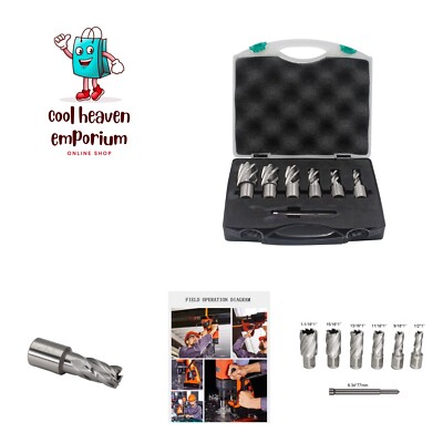 Annular Cutters Set 6pcs 3/4 Inch Weldon Shank 1 Cutting Depth 1/2-1-1/16 Cut...