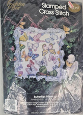BUTTERFLIES PILLOW Stamped Cross Stitch Kit Golden Bee 14" x 14"