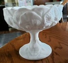 VINTAGE FENTON WATER LILY WHITE MILK GLASS COMPOTE CANDY DISH 5 1/4'' TALL