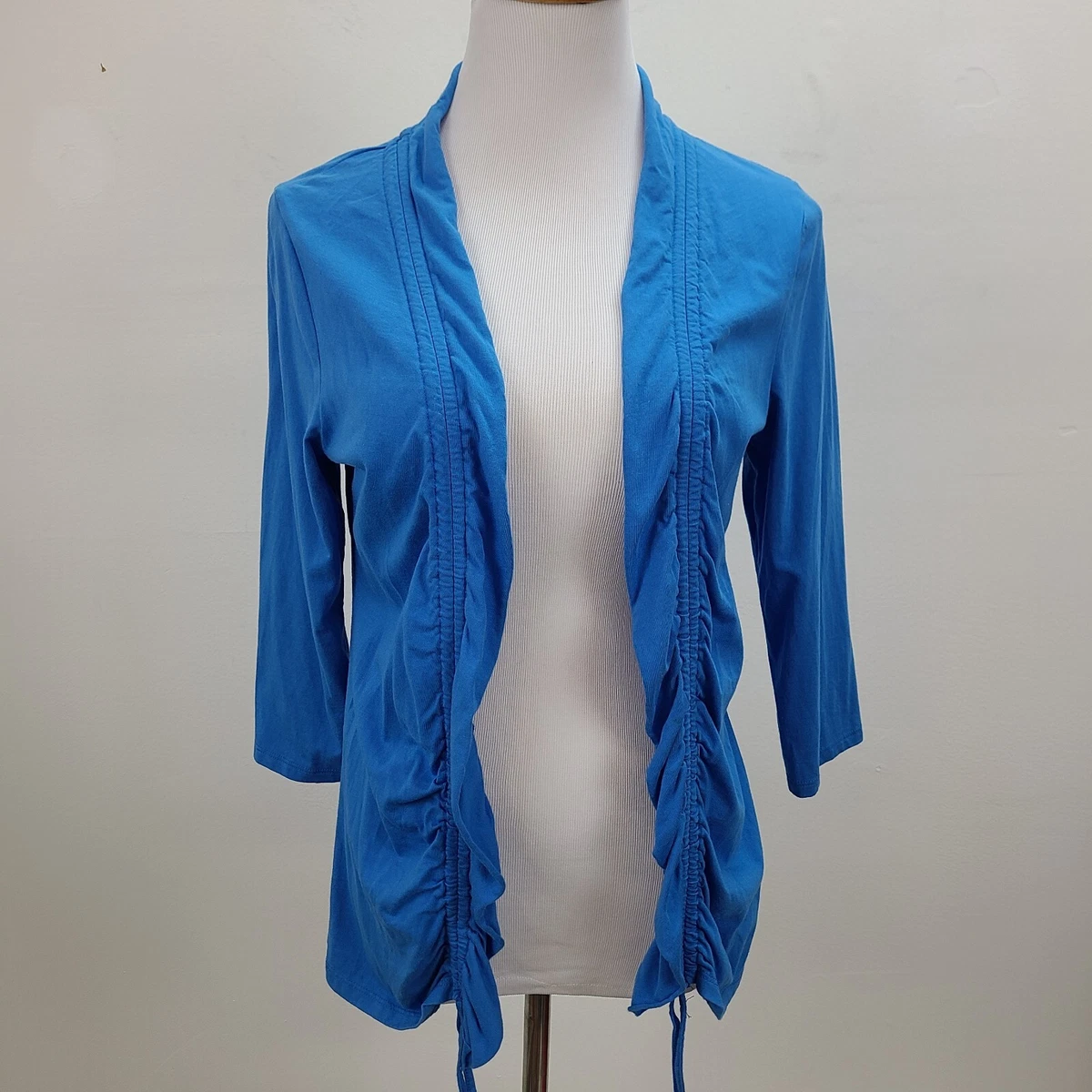 Coldwater Creek Open Cardigan Women Small Blue 3 4 Sleeve