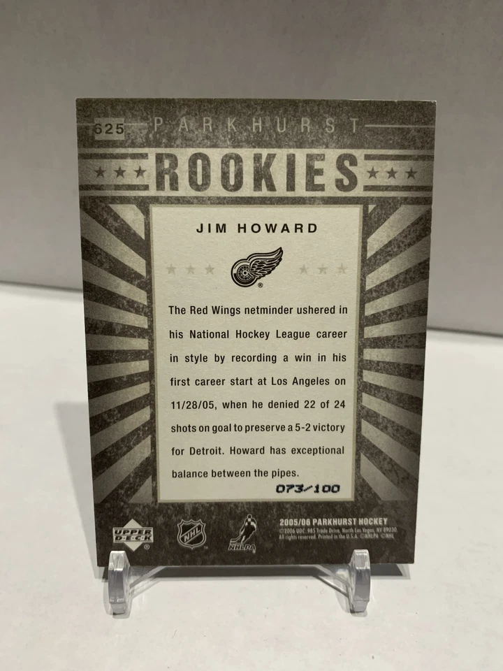 2005-06 Jim Howard UD Parkhurst дебютанты No625 факсимиле с автографом 73/100 Red Wings - Изображение 2 из 2